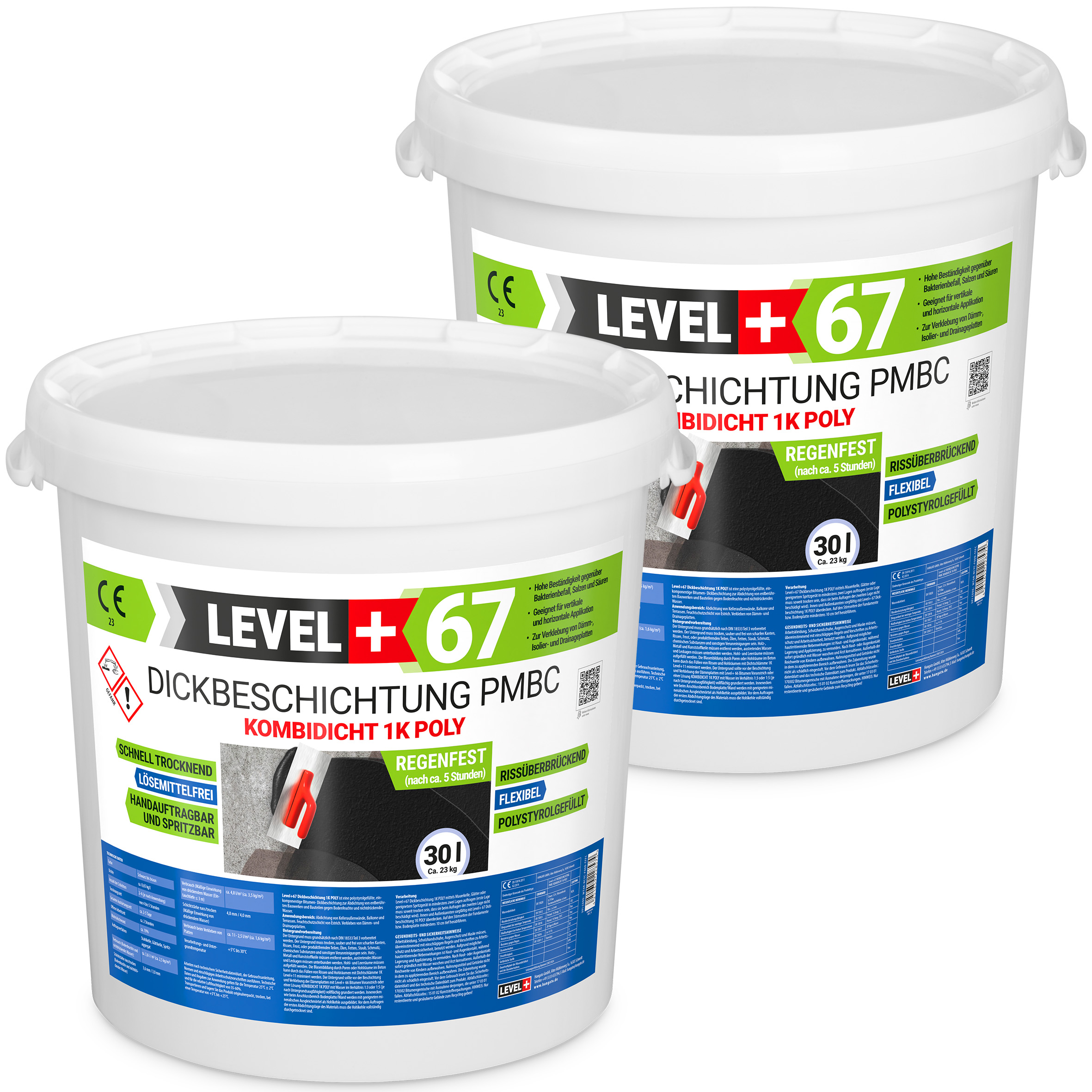 Bitumen Dickbeschichtung 1K Polystyrol 60L Fundamente Keller Abdichtung LEVEL+67