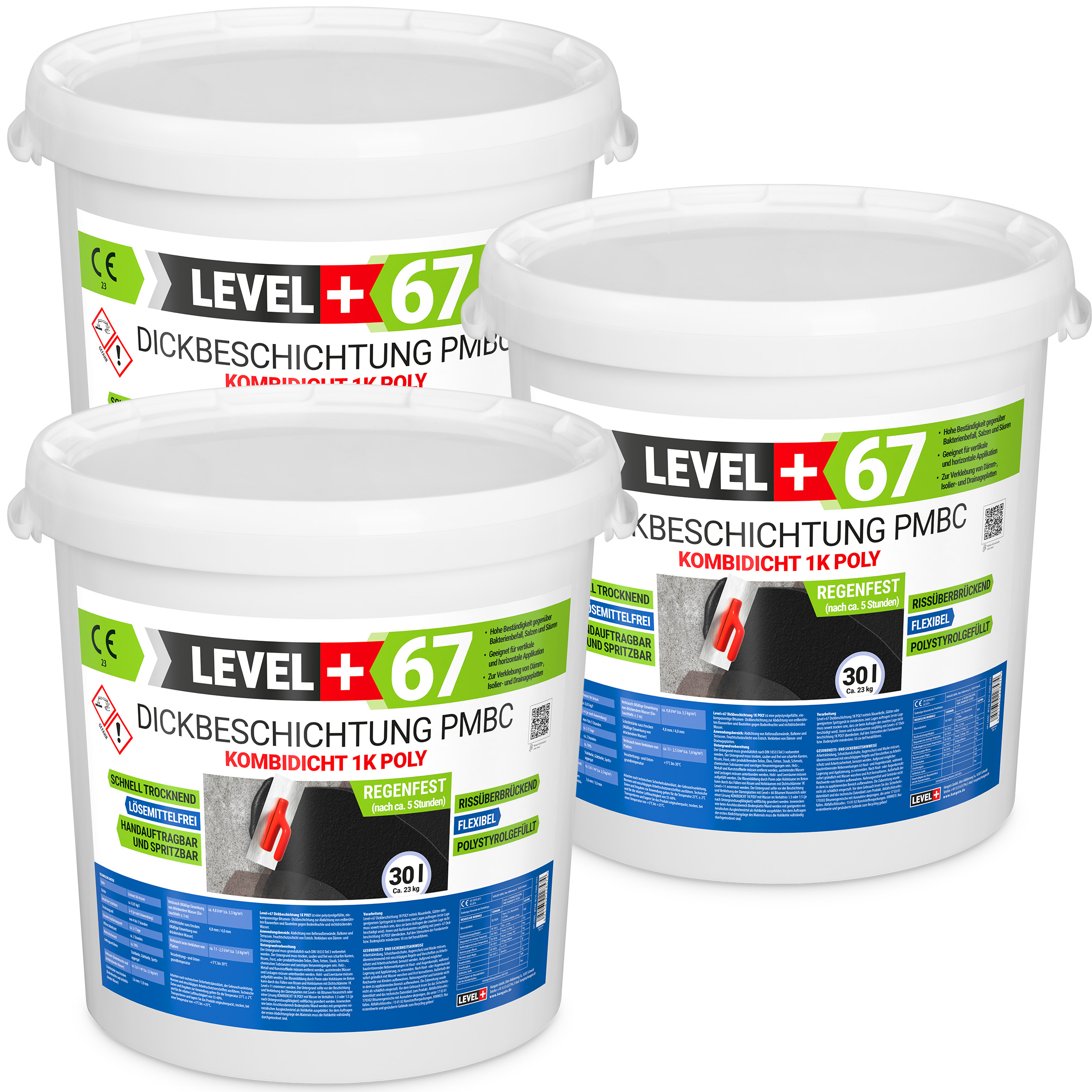 Bitumen Dickbeschichtung 1K Polystyrol 90L Fundamente Keller Abdichtung LEVEL+67