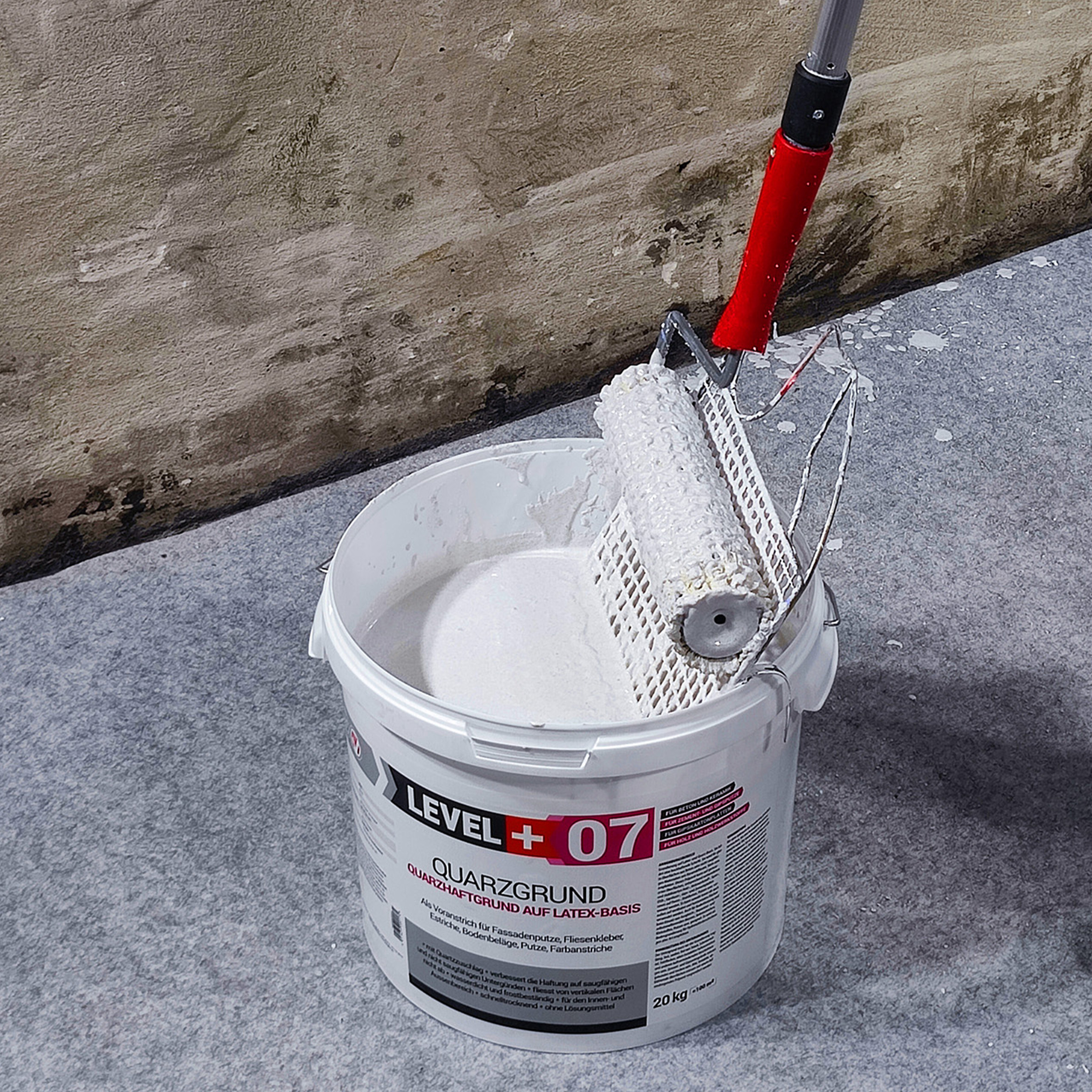 Quarzgrund Putz Grundierung Putzgrund Haftputzgrund 20Kg + Streichroller 25cm Mikrofaser LEVEL+07 – Bild 3
