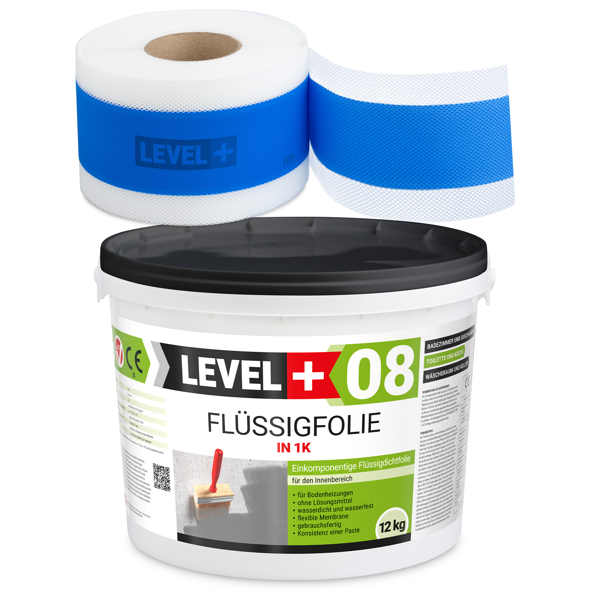 Dichtset Flüssigfolie 12kg Wassersperre Bad Dusche Dichtband Wasserdicht LEVEL+ SET105B1