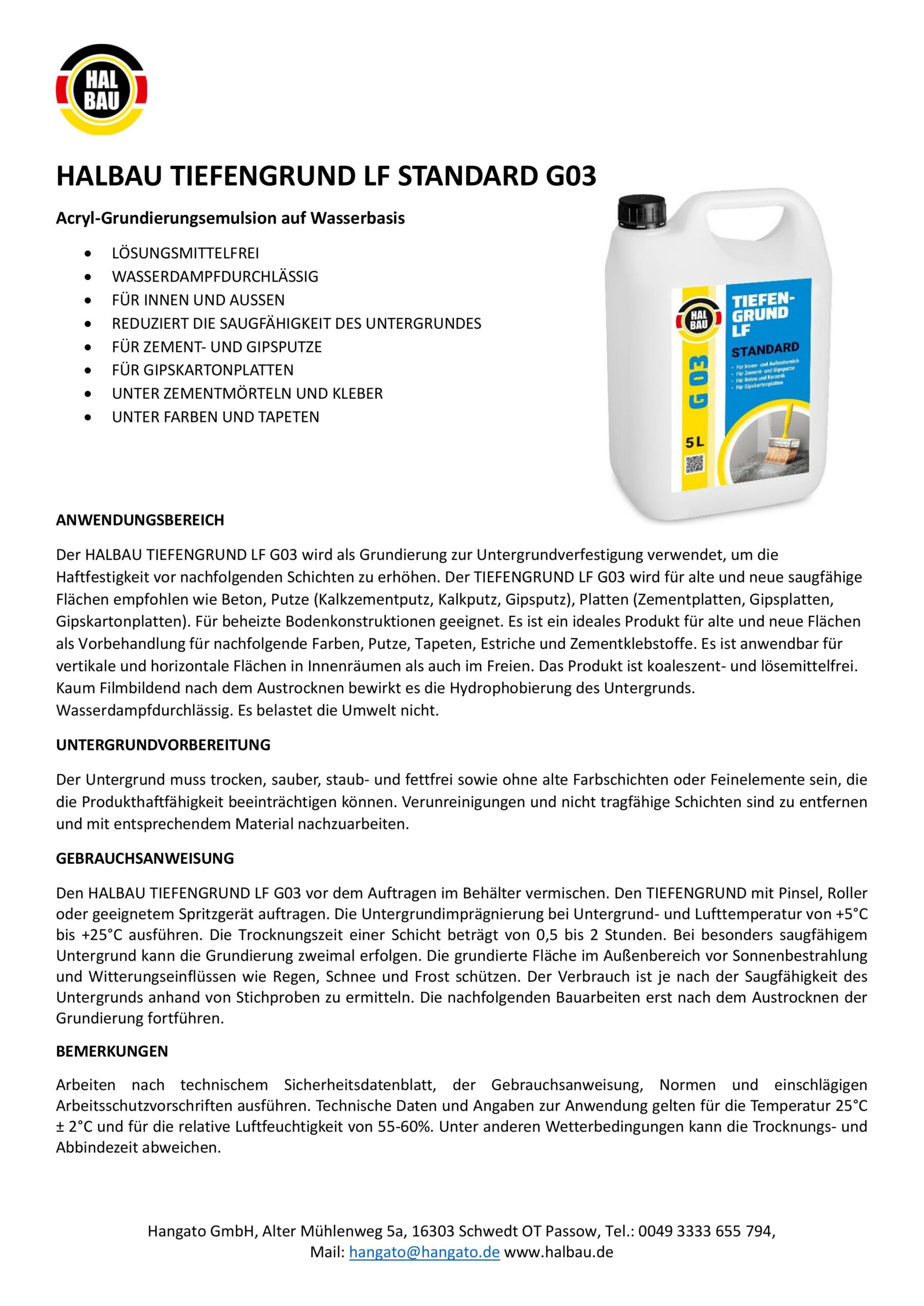 Tiefengrund 20L Tiefgrund LF Farben Tapeten Putz Gips Primer HALBAU G03 + Farbroller 25cm – Bild 9