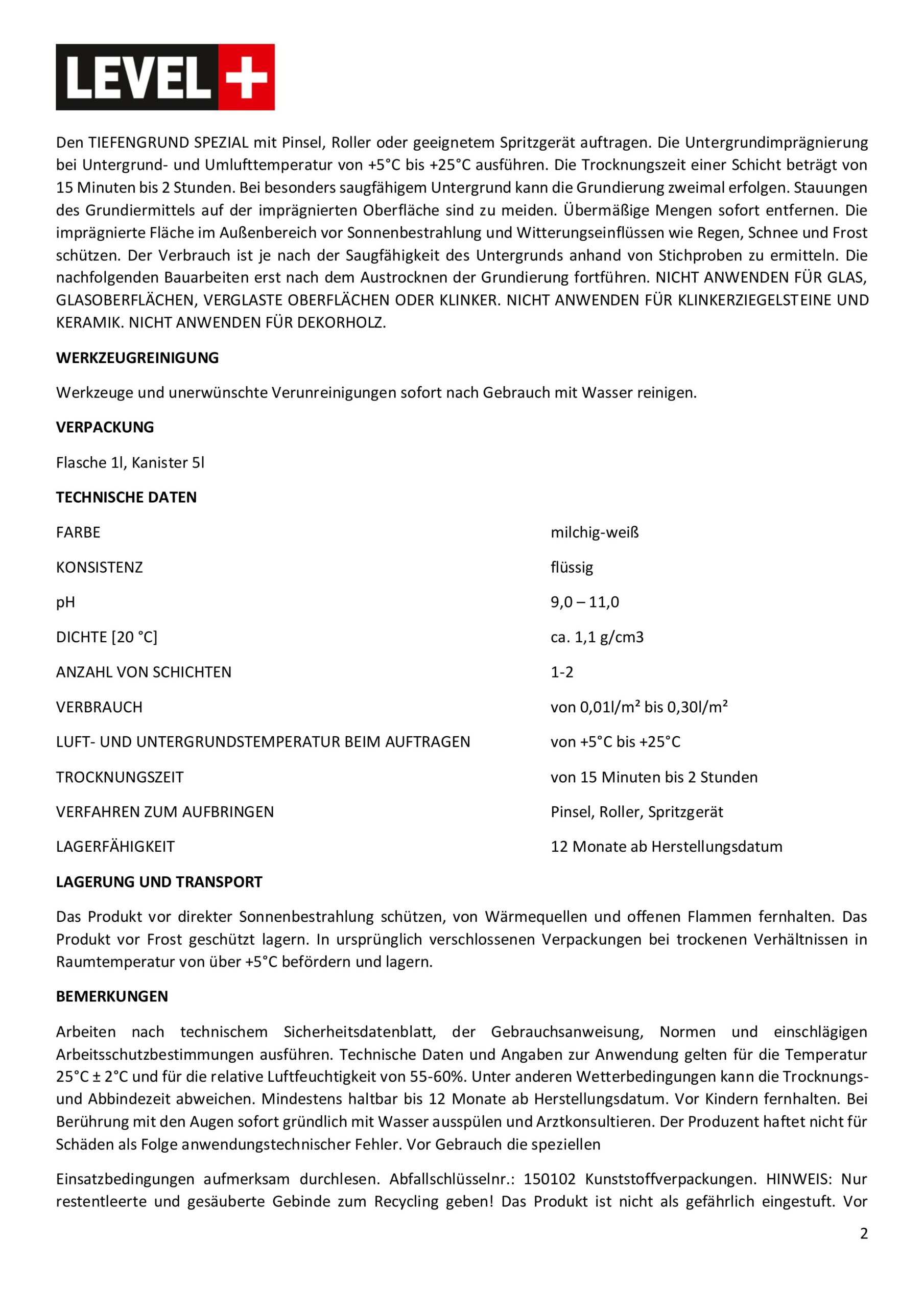 Tiefengrund Spezial Tiefengrund mit Kaliwasserglas Grundierung 4L LEVEL+05 – Bild 9