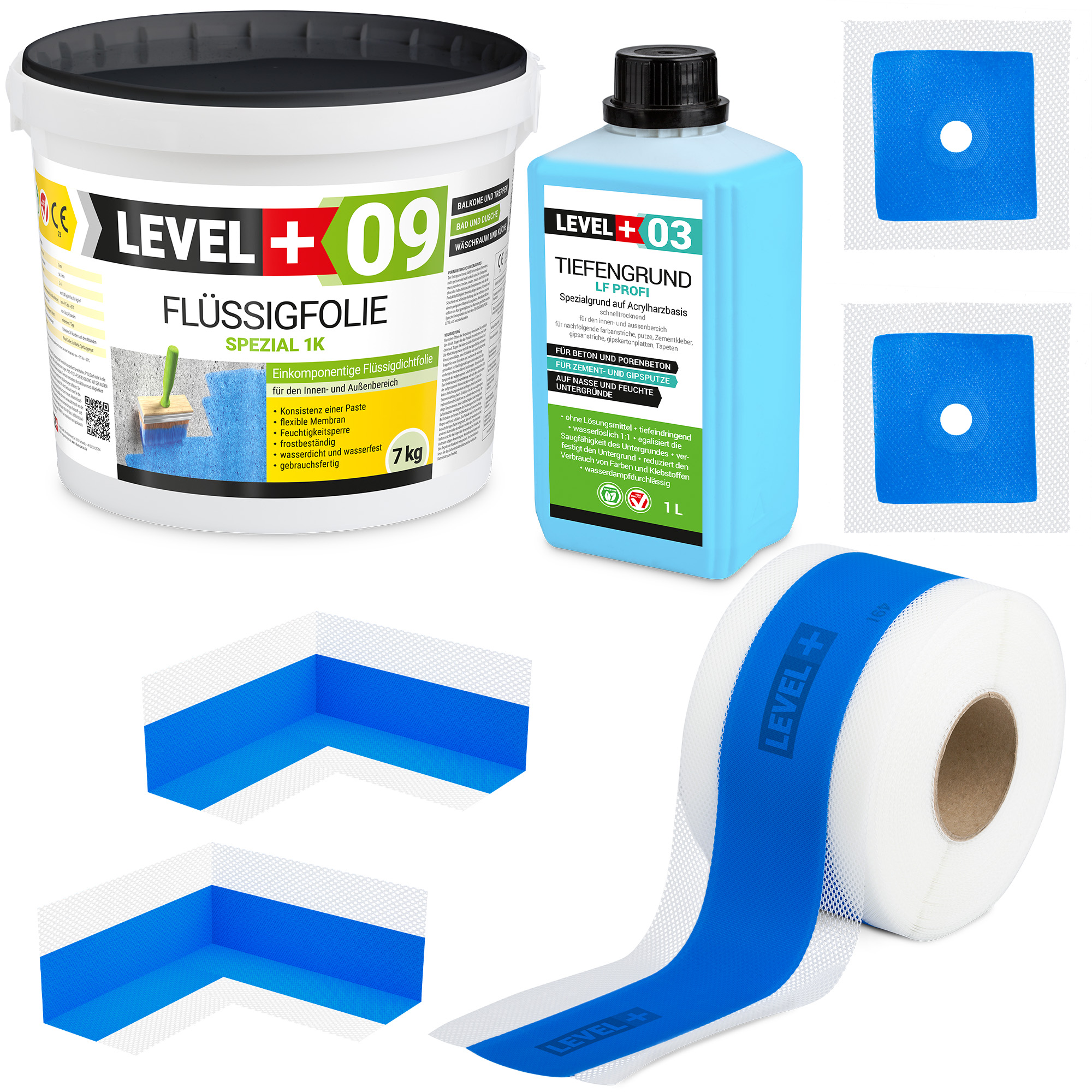 Flüssigfolie 7kg Dichtband 10m DichtSet Dusche Balkon Wassersperre Fliese SET84