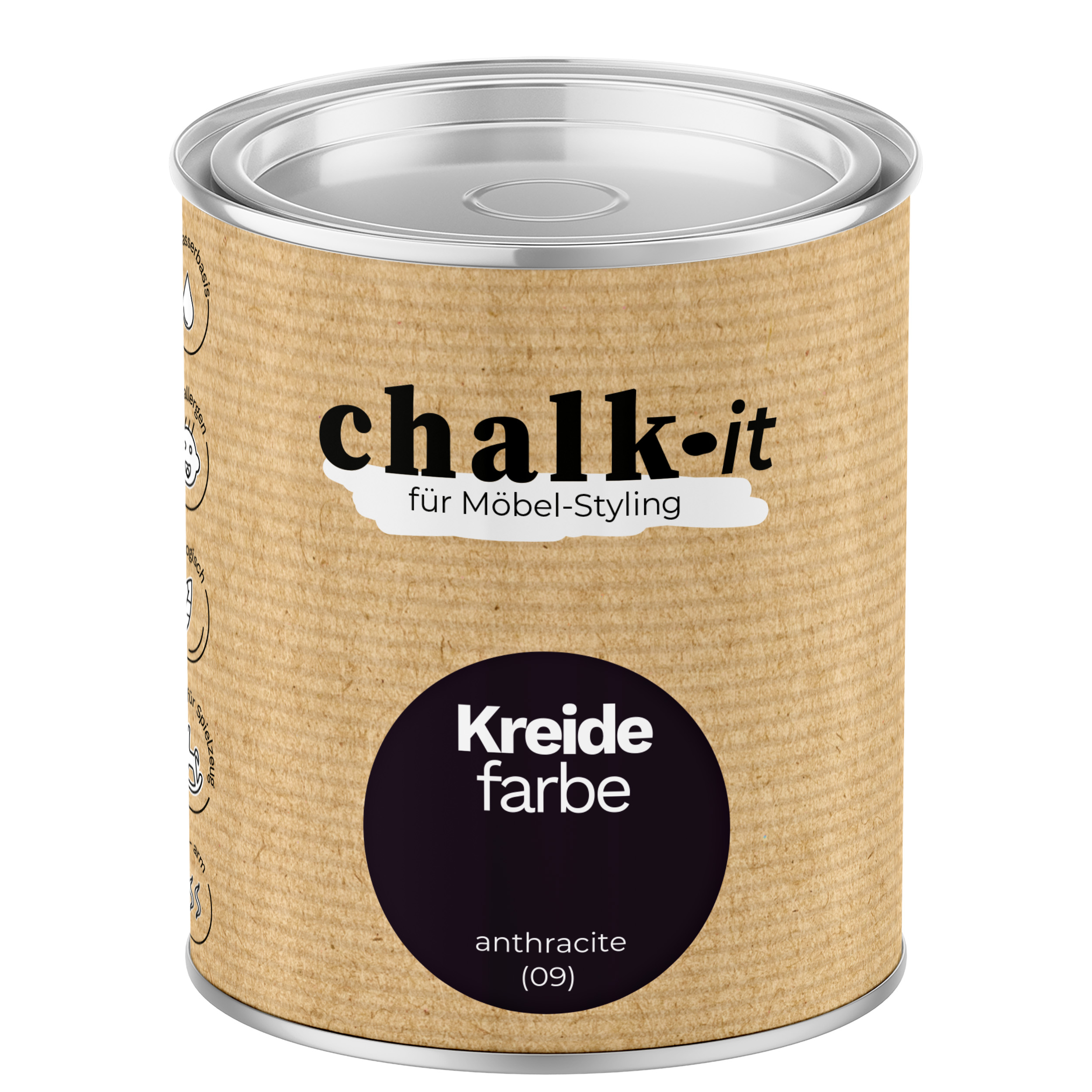 Kreidefarbe Chalk-it (09) Anthracite 0,125L Shaby Chic Möbel Holzlack Natur Vintage Möbellack