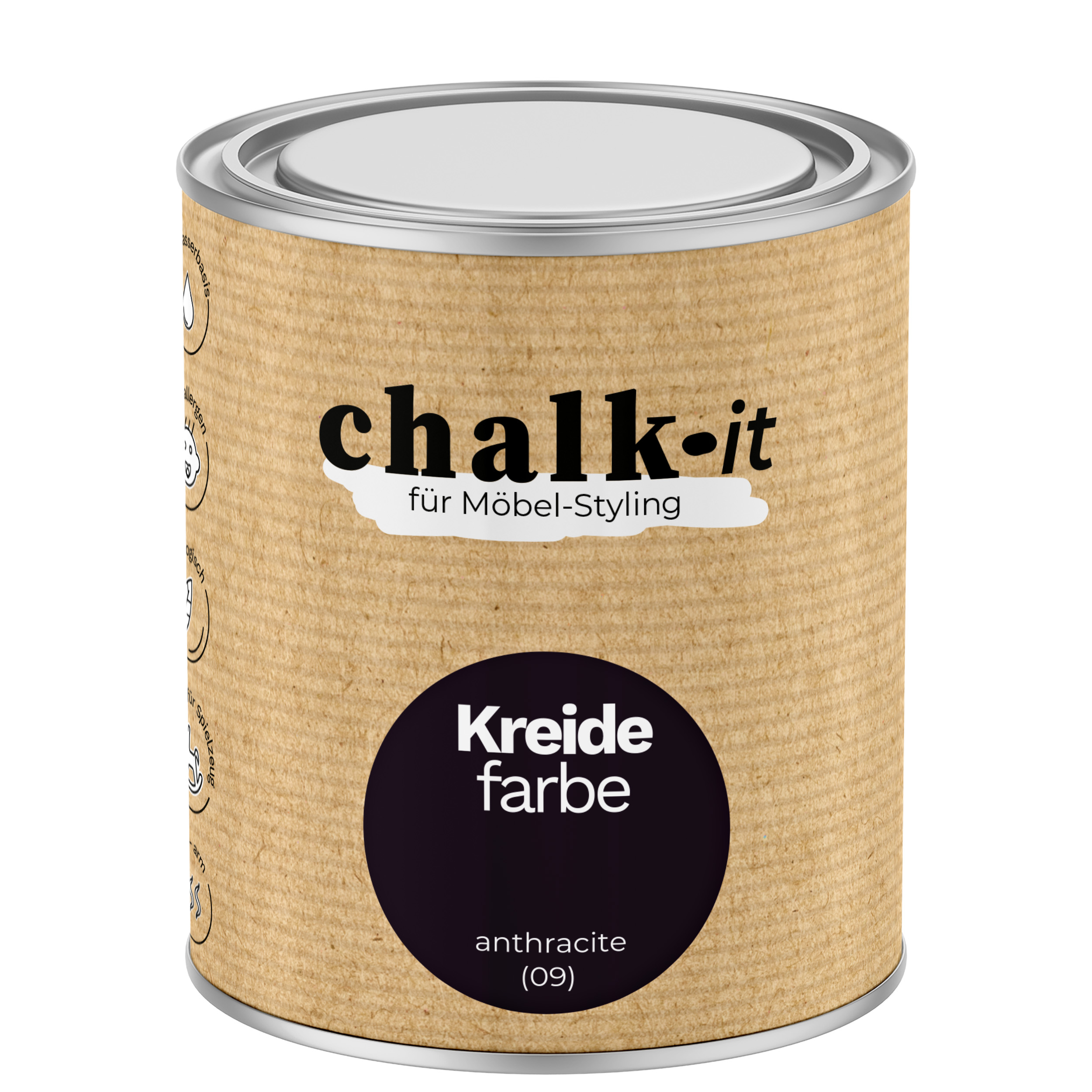 Kreidefarbe Chalk-it (09) Anthracite 0,75L Shaby Chic Möbel Holzlack Natur Vintage Möbellack