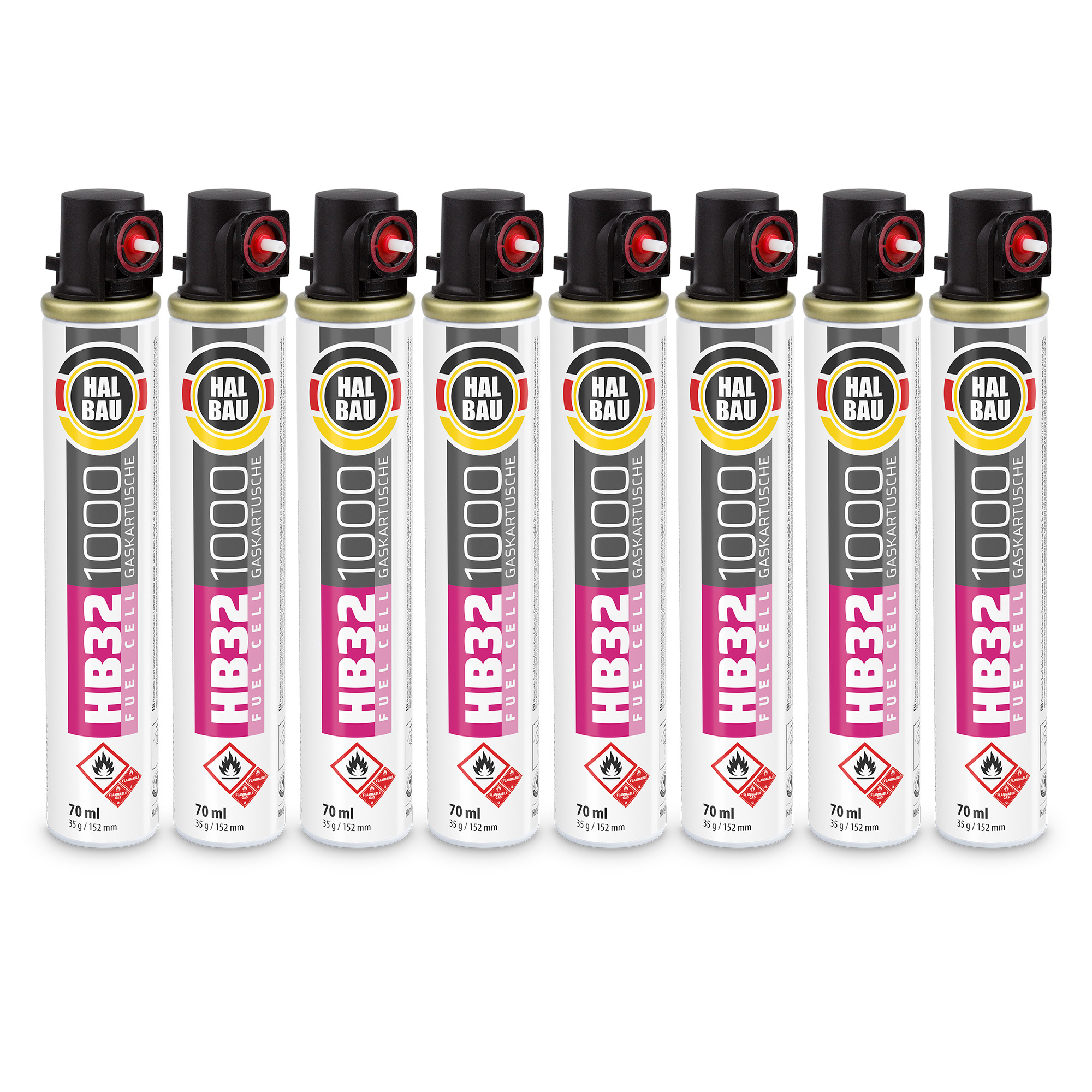 HALBAU Gaskartusche für gasbetriebene Setzgeräte Ersatzgas 152mm/74ml HB32 - 8 Stk.