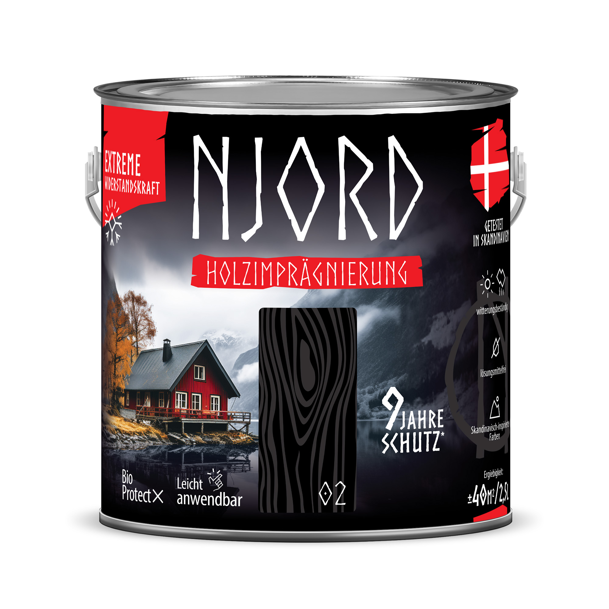 Holzschutz Holzimprägnierung (02) Polarnacht 2,5L Wetterfest Holzlack Schutzlack bis zu 9 Jahre Schutz Njord