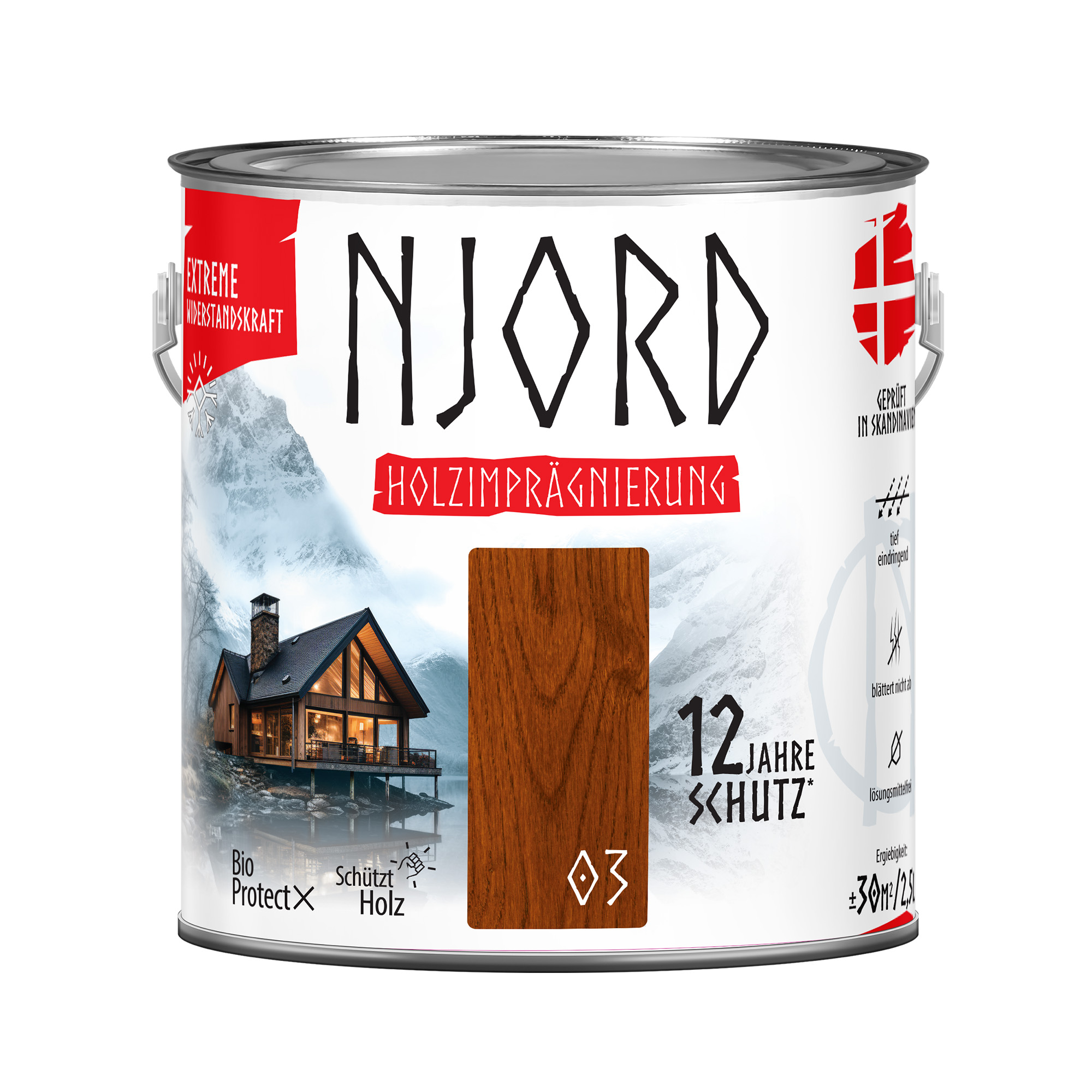 Extreme Holzimpragnierung (03) Lappländische Esche 2,5L Njord Wetterfest Holzlack Schutzlack bis zu 12 Jahre Schutz