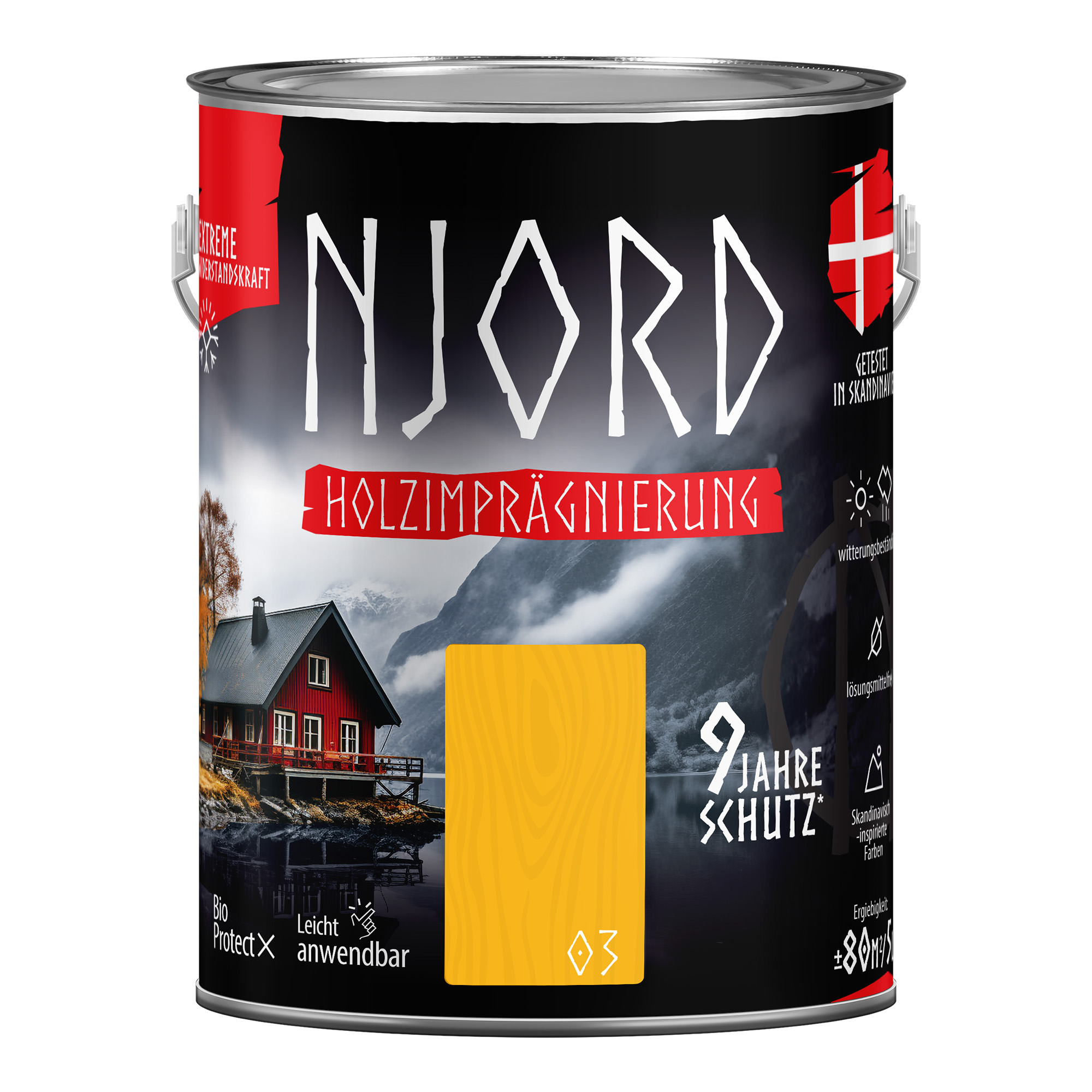 Holzschutz Holzimprägnierung (03) Wintersonne 5L Wetterfest Holzlack Schutzlack bis zu 9 Jahre Schutz Njord