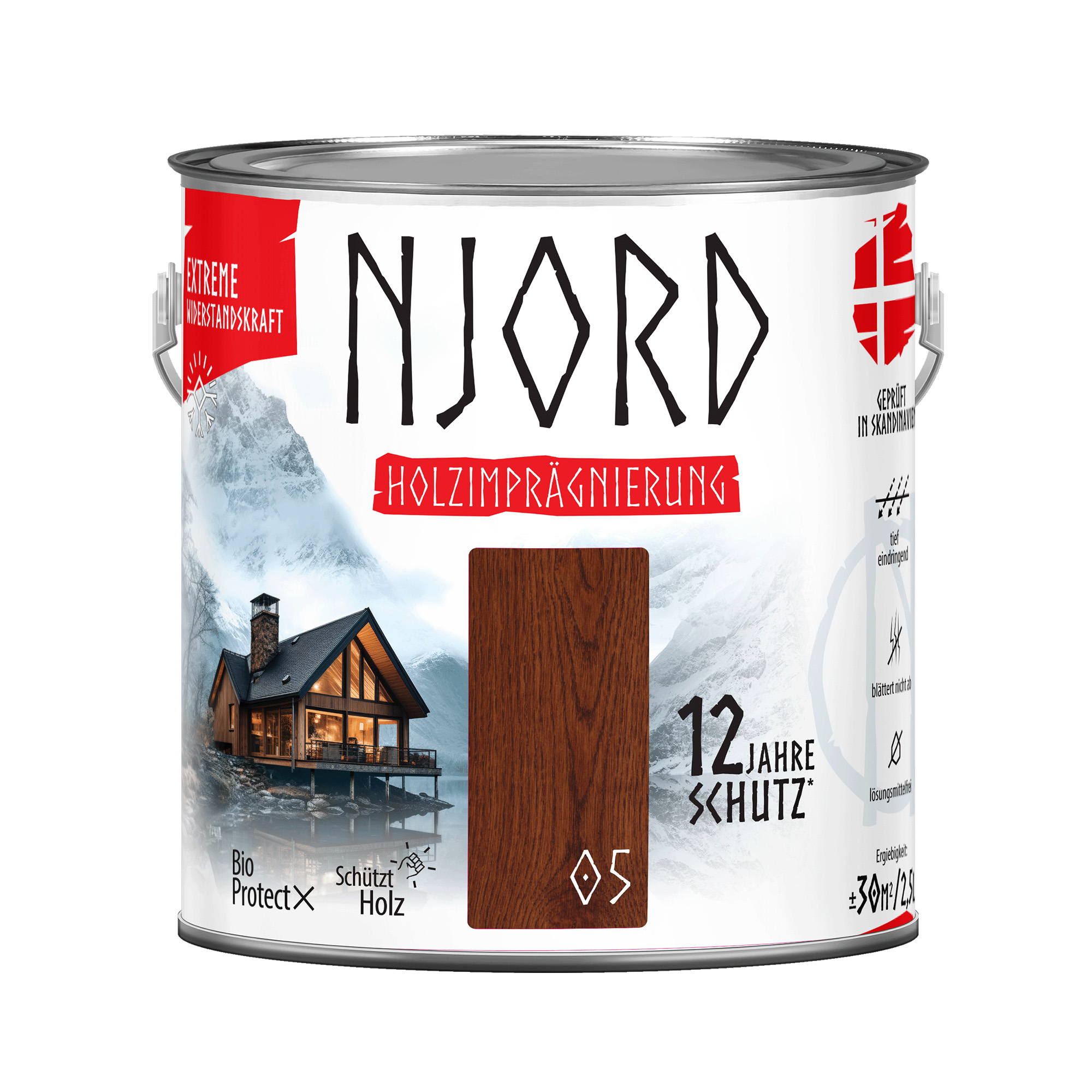 Extreme Holzimpragnierung (05) Rohes Mahagoni 2,5L Njord Wetterfest Holzlack Schutzlack bis zu 12 Jahre Schutz