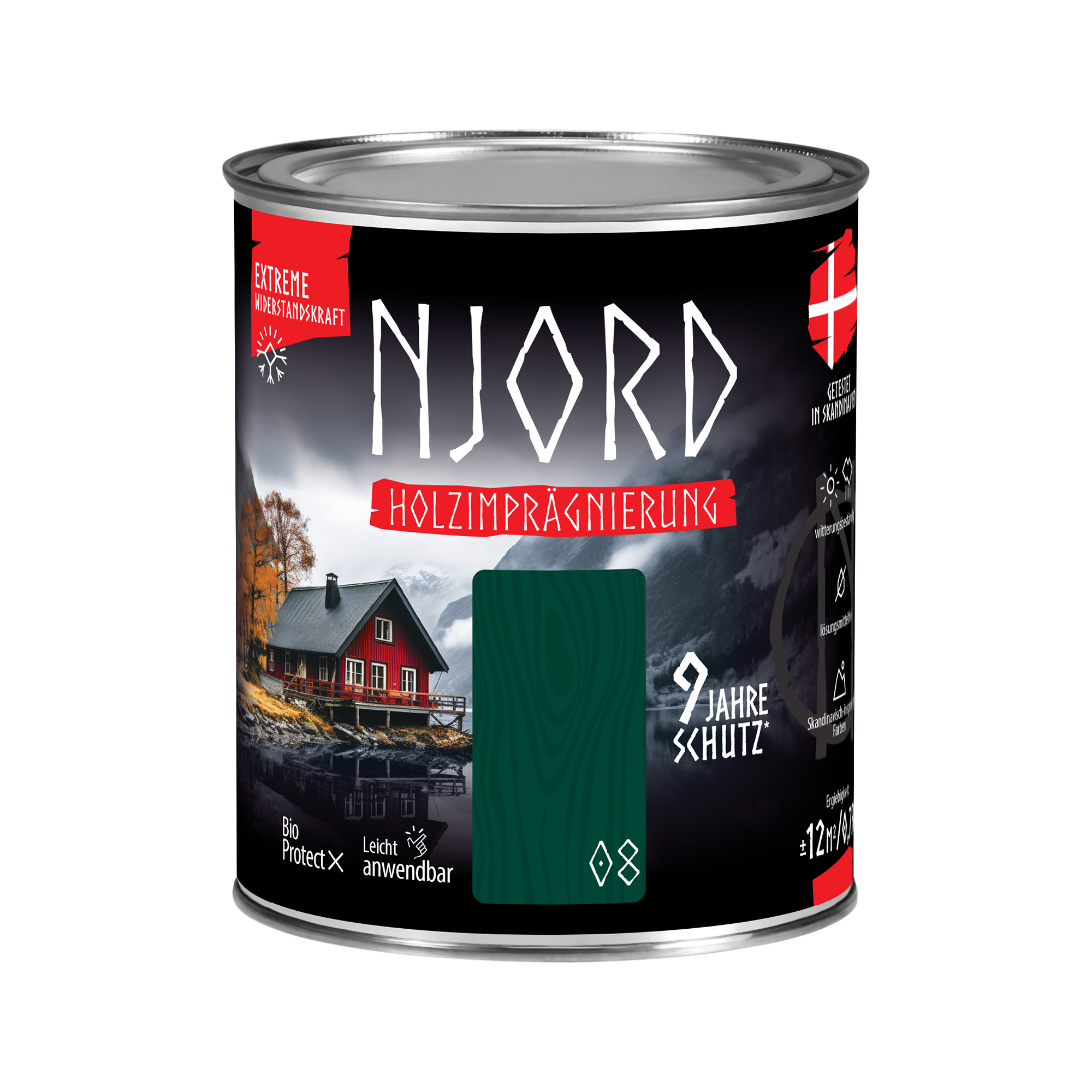 Holzschutz Holzimprägnierung (08) Isländisches Tal 0,75L Wetterfest Holzlack Schutzlack bis zu 9 Jahre Schutz Njord