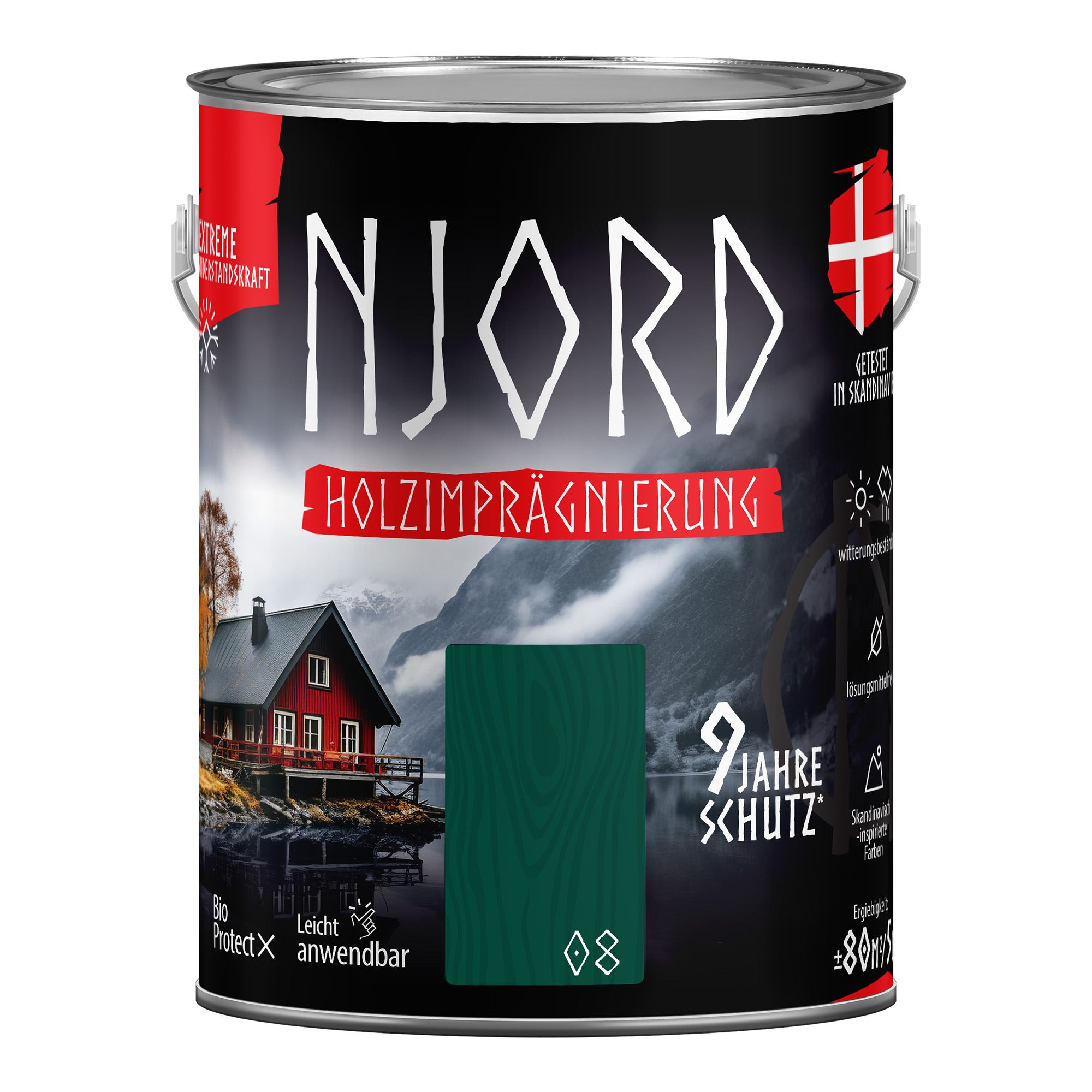 Holzschutz Holzimprägnierung (08) Isländisches Tal 5L Wetterfest Holzlack Schutzlack bis zu 9 Jahre Schutz Njord