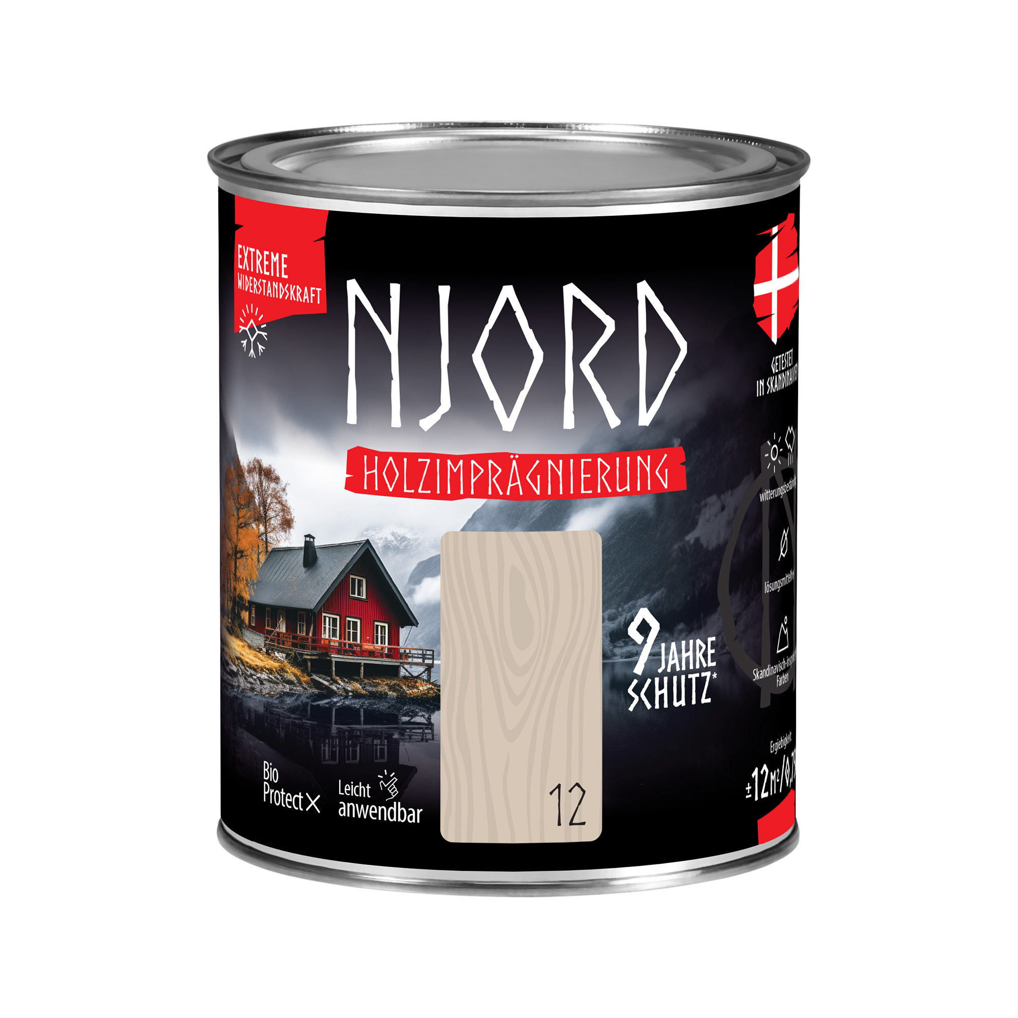 Holzschutz Holzimprägnierung (12) Neblige Wiese 0,75L Wetterfest Holzlack Schutzlack bis zu 9 Jahre Schutz Njord