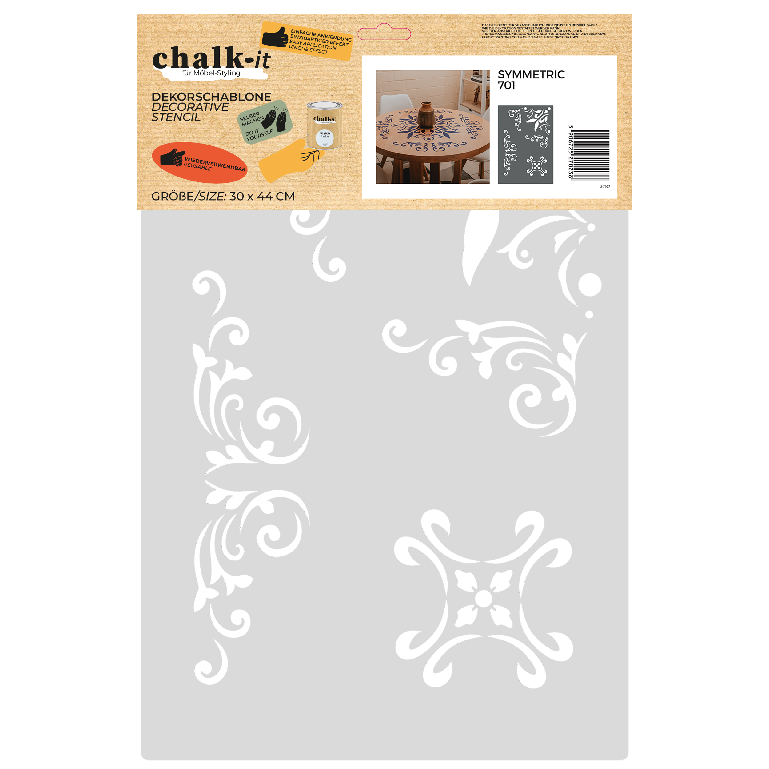 Dekorschablone Chalk-it Schablone Malerschablone Möbel Holz Kreiderfarbe Symmetric 701