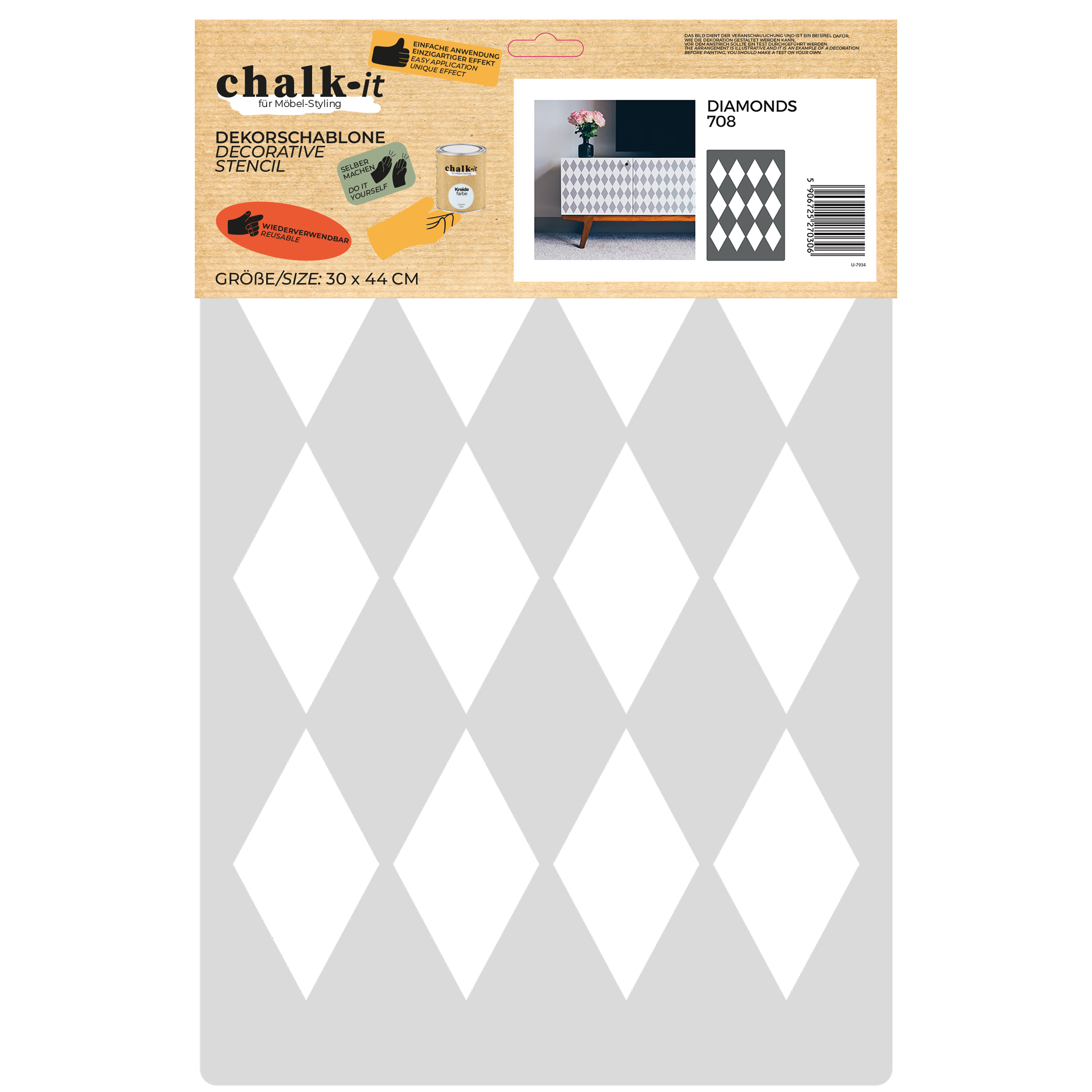 Dekorschablone Chalk-it Schablone Malerschablone Möbel Holz Kreiderfarbe Diamonds 708