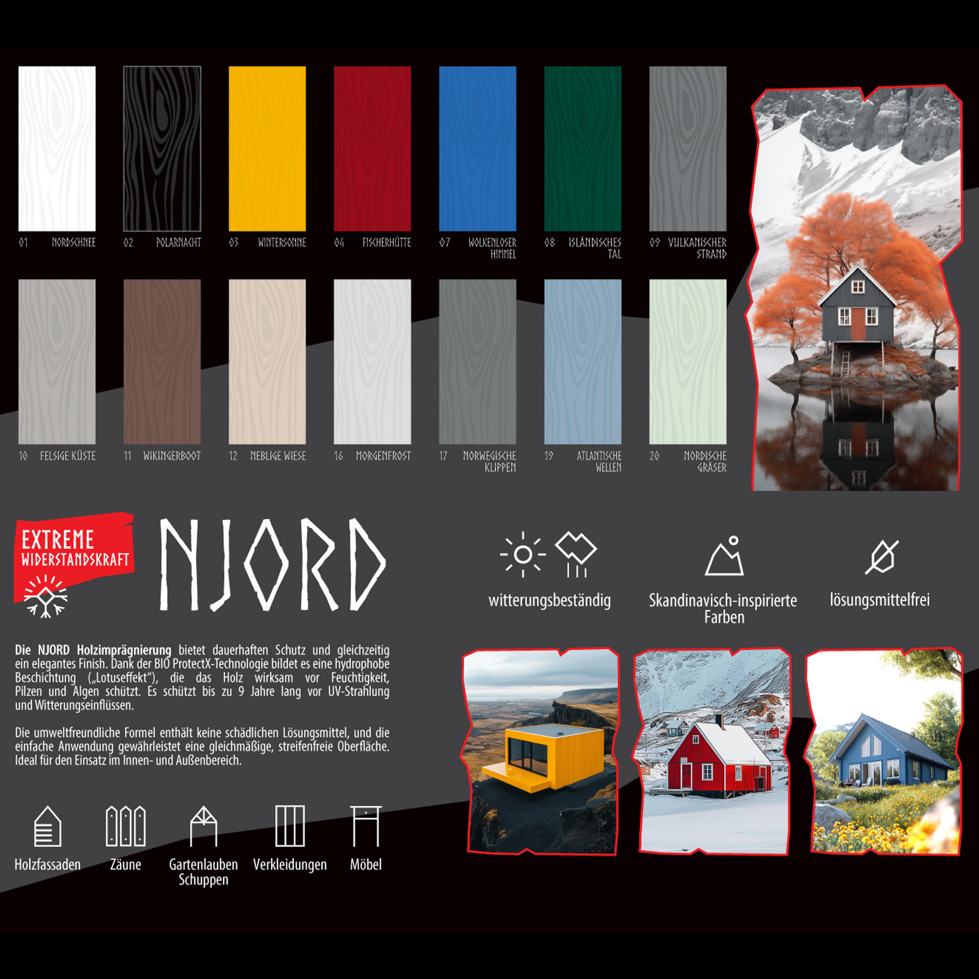 Holzschutz Holzimprägnierung (08) Isländisches Tal 2,5L Wetterfest Holzlack Schutzlack bis zu 9 Jahre Schutz Njord – Bild 7