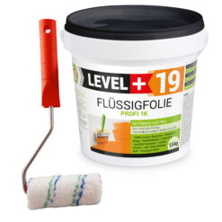 Flüssigfolie 1K Dichtfolie Abdichtfolie Abdichtung Terassen Keller Bad Dusche 1,5Kg + Farbroller 10cm LEVEL+19