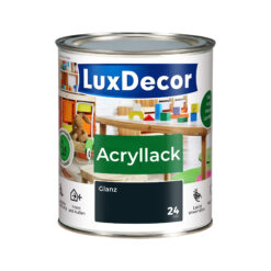 LuxDecor Acryllack 750ml Glänzend Holzlack (24) Gehärteter Stahl Spielzeug Metall Möbel Weißlack