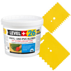 Vinylkleber PVC LVT CV Paneele Fliesen Teppich Kleber 6kg Flex Klebstoff Innenbereich Schnelle Haftung L+26 + 2 St. Zahnspachtel