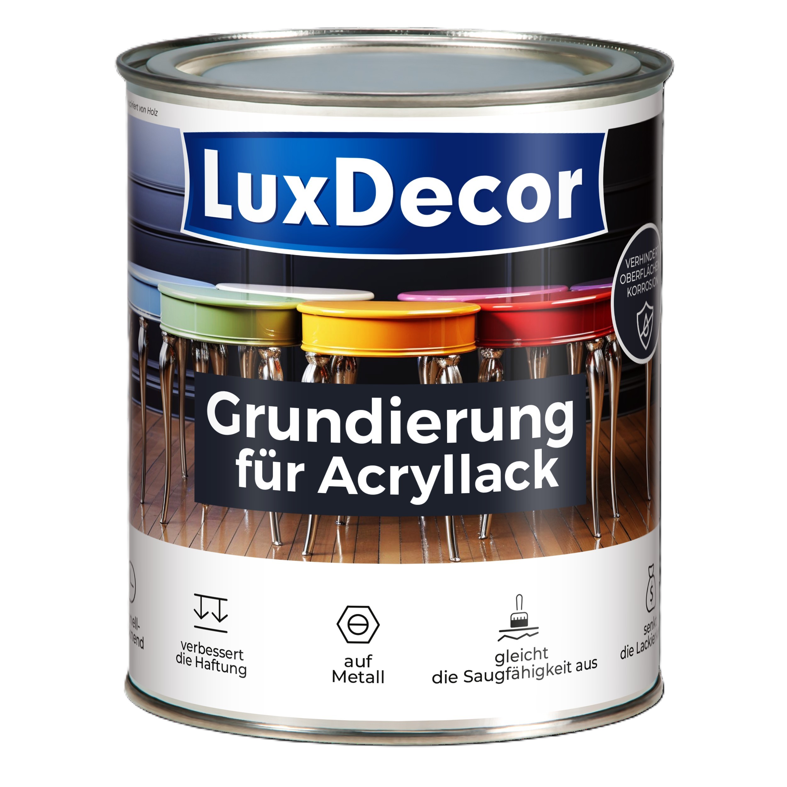 LuxDecor Grundierung für Acryllack Weiß 750ml Haftgrund Spielzeuge Metall Möbel Holz