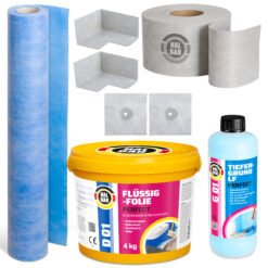 Dichtset Flüssigfolie 4Kg Dichtfolie Tiefengrund Abdichtung Dusche Bad Innen HALBAU H500