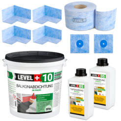 DichtSet 20kg Balkonabdichtung 2K Dichtband Badabdichtung Dusche Keller, LEVEL+ SET28