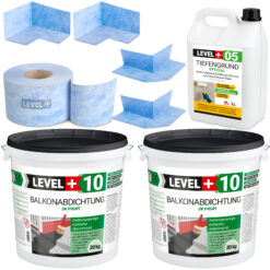 DichtSet 13m² Terrasse 40kg Abdichtung 2K Schwimmbad, Balkon, Bad, Sauna LEVEL+ SET35