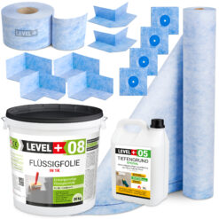 Dichtset 20Kg Flüssigfolie Dichtbahn Dichtband Dichtecke Badabdichtung LEVEL+ SET45