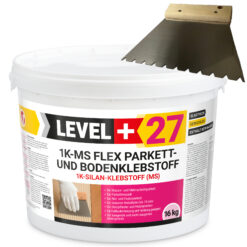 Parkettkleber 16kg + Zahnspachtel B11 Holzboden Kork Klebstoff Silan-Kleber Bodenkleber 1K-MS Flex Level+27